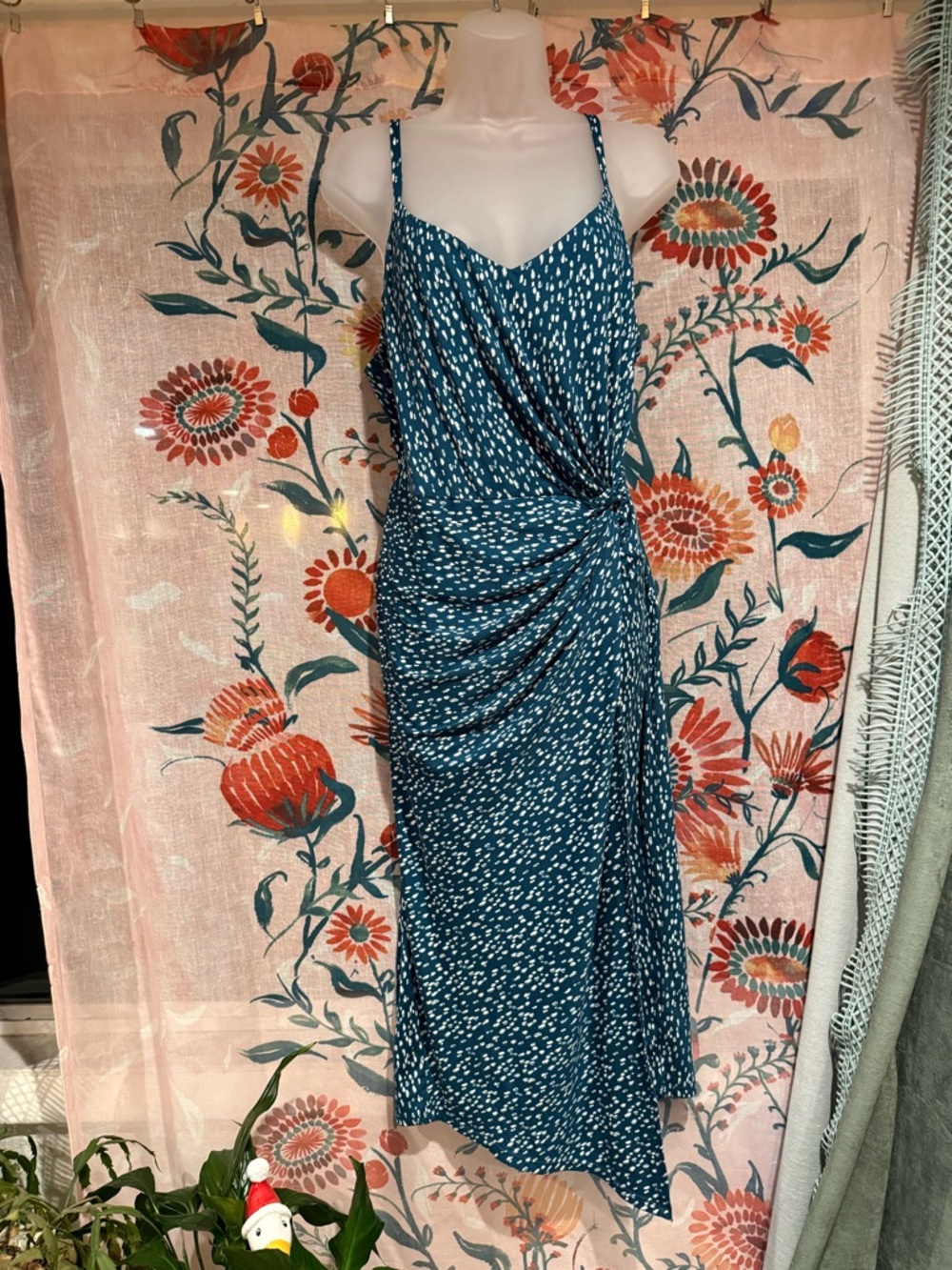 Nina Britton Teal Speckled Ruched Midi Dress